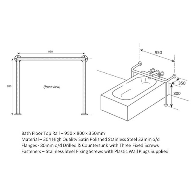 Bath Floor Top Rail 950 x 800 x 325 BFT